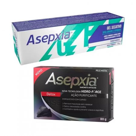kit Asepxia Gel Secativo e Sabonete Detox Cravos e Espinhas