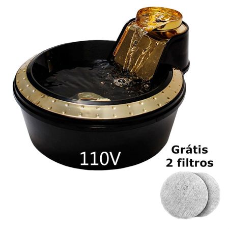 Fonte Bebedouro Petlon Premium 2L Preto e Dourado 110V Cães e Gatos