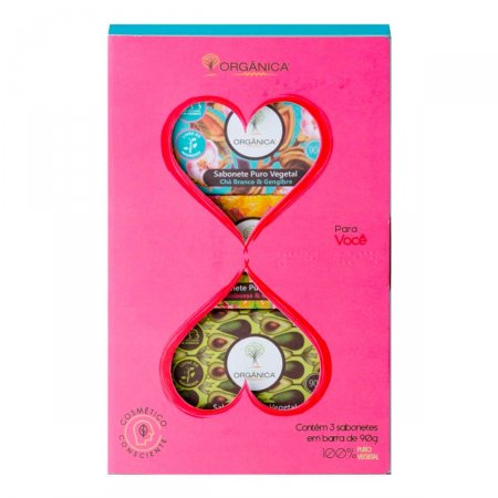 Kit Sabonete em Barra Orgânica Corações com 3 Unidades
