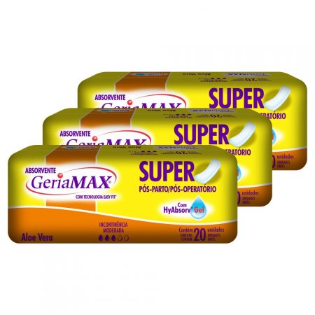 3 pacotes Absorvente  Incontinência Geriamax 20 un.