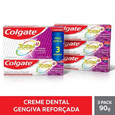 Creme Dental Colgate Total 12 Gengiva Reforçada 90g com 3 unidades