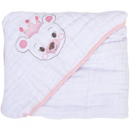 Toalha de Fralda Soft Bordada Encanto com Capuz de Canto - Ursa Princesa
