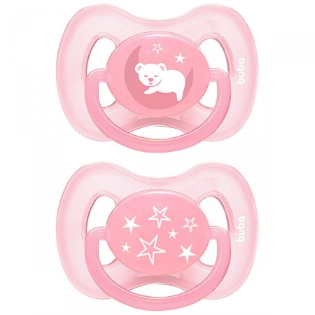 Kit 2 Chupetas Comfort Ursinho e Estrela Rosa Tam 1 (0-6m) - Buba