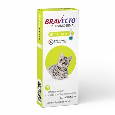 Bravecto para Gatos Transdermal Anti Pulgas e Carrapatos 1,2 a 2,8kg
