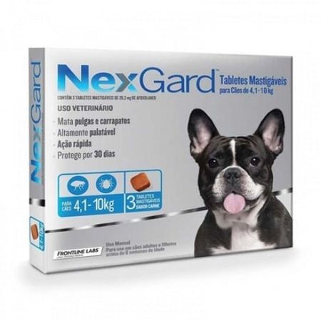 Antipulgas e Carrapatos Nexgard 28,3mg para Cães de 4,1 a 10kgs - 3 Tabletes (b2w)