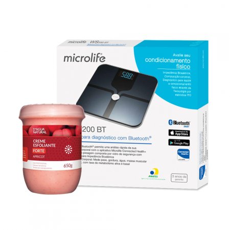 Balança Bluetooth de Bioimpedância BioHealth - Multilaser + Creme Esfoliante Apricot Forte Brasão 650g - DAgua Natural