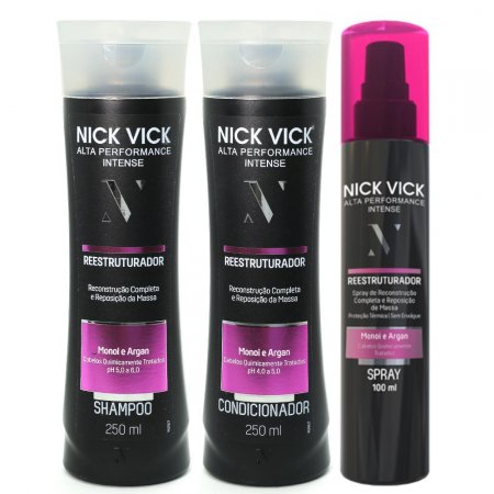 Kit NICK VICK Reestruturador Shampoo Condicionador Spray