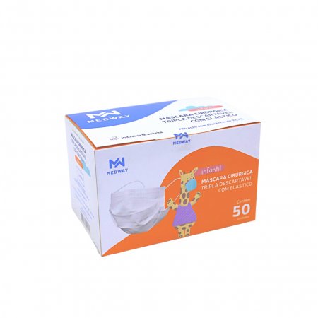 Máscara Cirúrgica Tripla Descartável Infantil Branca 50 Unidades Medway