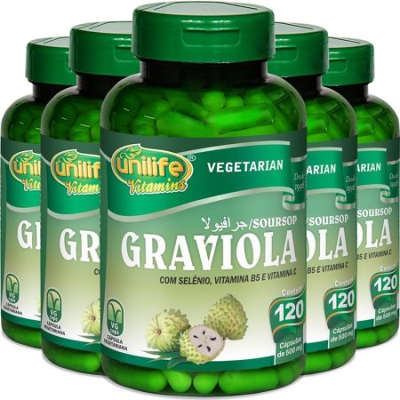Kit 5 Graviola 560mg Unilife 120 cápsulas