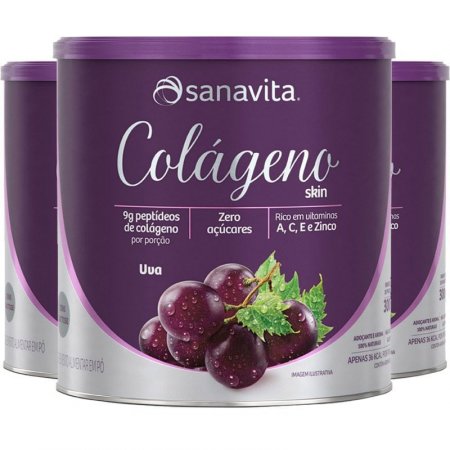 Kit 3 Colágeno Hidrolisado em Pó Uva Sanavita 300g