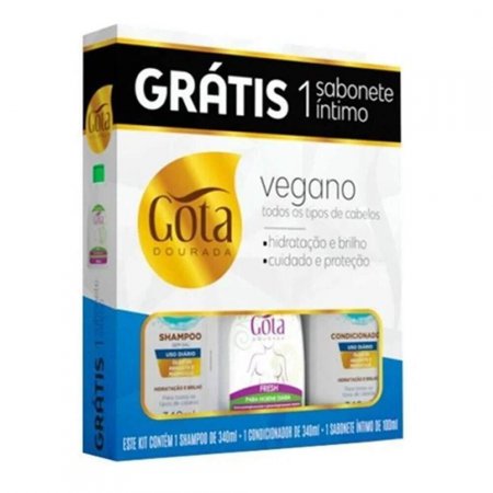 Shampoo+Condicionador Vegano Com Sabonete Intimo Gota Dourad