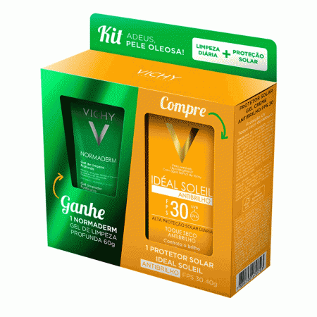 Kit Protetor Solar Vichy Ideal Soleil Anti Brilho FPS 30 40g + Normaderm Gel de Limpeza Profunda 40g