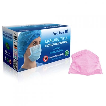 Máscara Rosa Descartável Tripla - Protclean