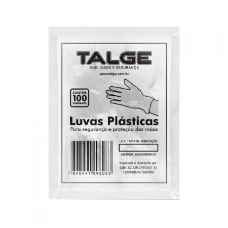 Luva Descartável De Plástico Tamanho M Com 100 Unidades Talg
